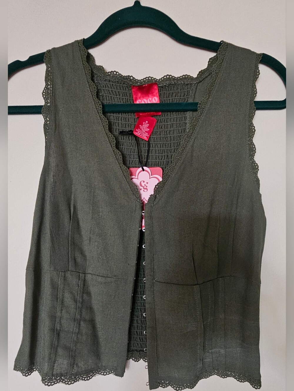 NWT Olive Green Coco And Shay Lace-Trim Vest/Camisole M